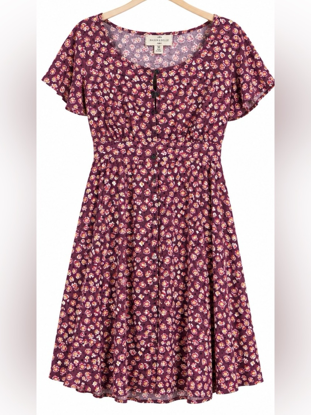 Mason & Belle Lyla Button Detail Floral Mini Dress Dark Purple M